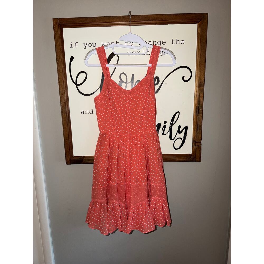 Lauren Conrad Coral Polka Dot Mini Dress Tiered Ruffled Hem - Size: 0